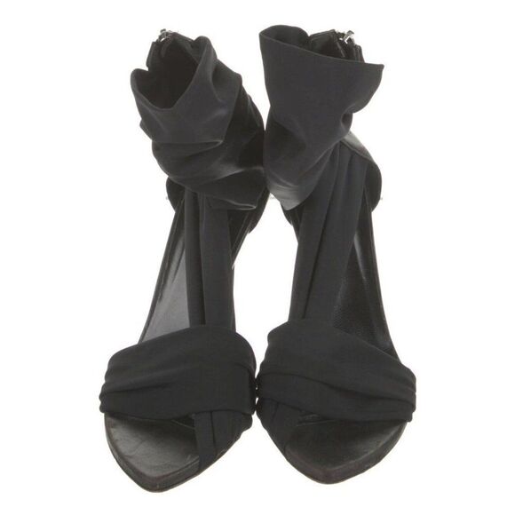 Versace Authentic Genuine Leather Solid Black High Heel Sandals 5 - Picture 3 of 8